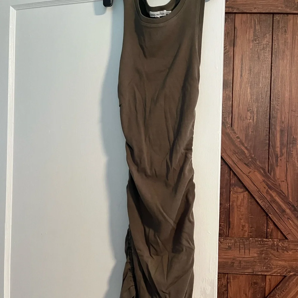 Good American Ruched Tank Mini Dress Olive - Picture 2 of 5